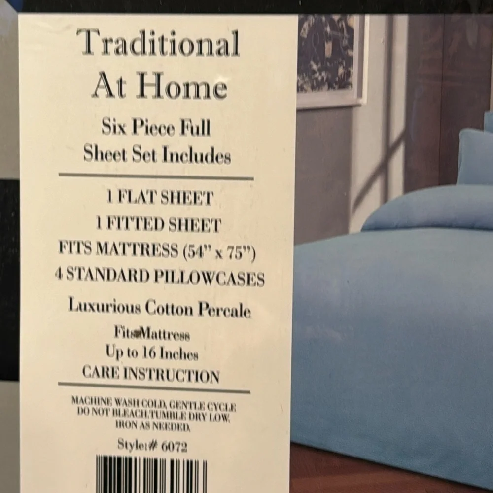Traditional At Home 6pc Full Sheet Set Sky Blue Diamond embossed